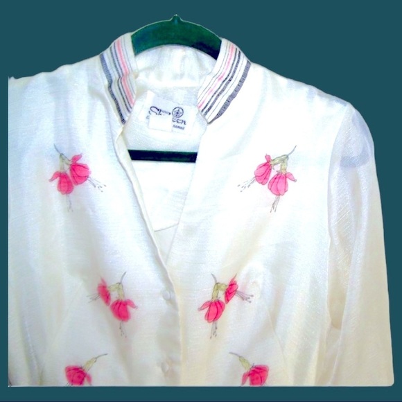 RARE Vintage 40s 50s Alfred Shaheen dress szM/L maxi grannycore silk chiffon vtg - Picture 2 of 10